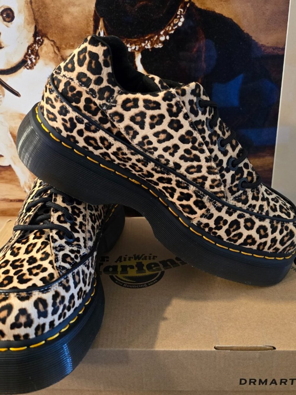 Dr. Martens Buzz 5 Eye Shoes Womens 7 Leopard Print Faux Fur Platform Oxfords